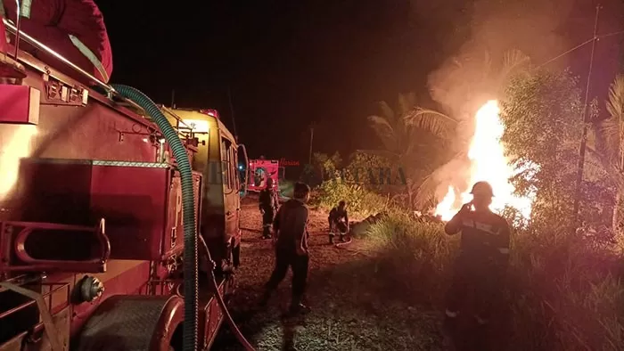 TERATASI: Kebakaran yang diakibatkan terjadinya pipa gas bocor milik Pertamina EP Bunyu Field.