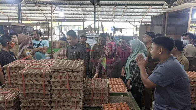PANTAU HARGA: DPRD Kaltara bersama Disperindagkop dan UKM Kaltara memantau harga kebutuhan pokok di Pasar Induk Tanjung Selor, Selasa (20/9).