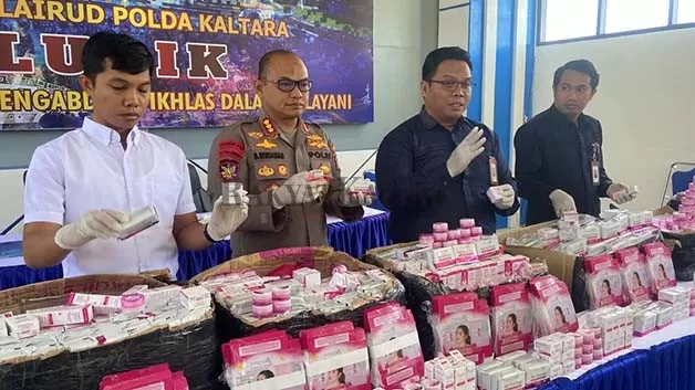 KIAN MARAK: Ditpolairud Polda Kaltara didampingi BPOM Tarakan mengungkap kasus dugaan kosmetik ilegal yang didatangkan dari Malaysia.
