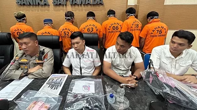JUDI PAKYU: Tujuh tersangka diamankan atas dugaan perjudian pakyu di Mako Polres Tarakan, Rabu (31/5).
