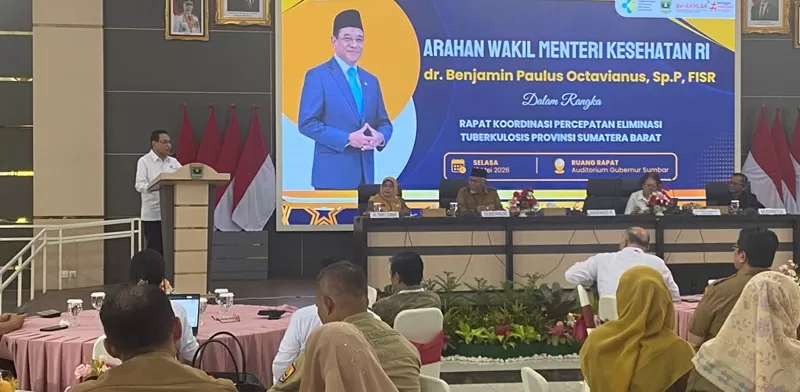  Rapat Koordinasi (Rakor) Percepatan Eliminasi Tuberkulosis yang digelar Pemerintah Provinsi Sumatera Barat di Auditorium Gubernur Sumbar, Padang, Selasa (12/5/2026). (Foto:Pemprov Sumbar)