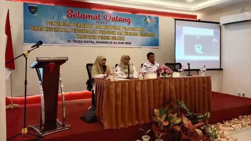  Pertemuan Pembinaan dan Kepatuhan Pelaporan Rencana Kebutuhan Obat (RKO) yang berlangsung selama dua hari, 23 hingga 24 Juni 2026, di Hotel Triza Painan. (Foto: Pemkab Pessel)