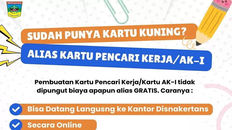 Masyarakat yang akan melamar pekerjaan di Solok Selatan kini dapat mengurus Kartu Pencari Kerja (AK-1) atau yang lebih dikenal sebagai Kartu Kuning dengan mudah. (Foto: Pemkab Solsel)
