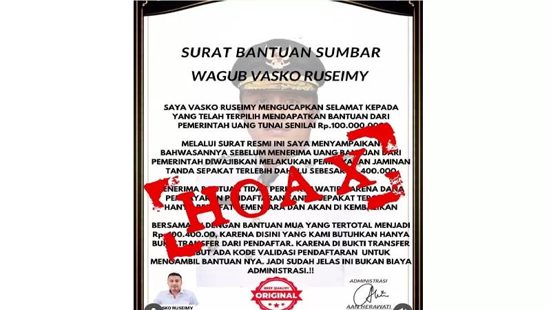Modus penipuan yang mengatasnamakan Wakil Gubernur Sumatera Barat (Sumbar), Vasko Ruseimy, kembali menjadi perhatian. Kali ini, pelaku disebut memanfaatkan teknologi kecerdasan buatan atau Artificial Intelligence (AI) untuk membuat rekayasa suara yang menyerupai suara Vasko guna meyakinkan calon korban agar bersedia mentransfer sejumlah uang. (Foto: Pemprov Sumbar)