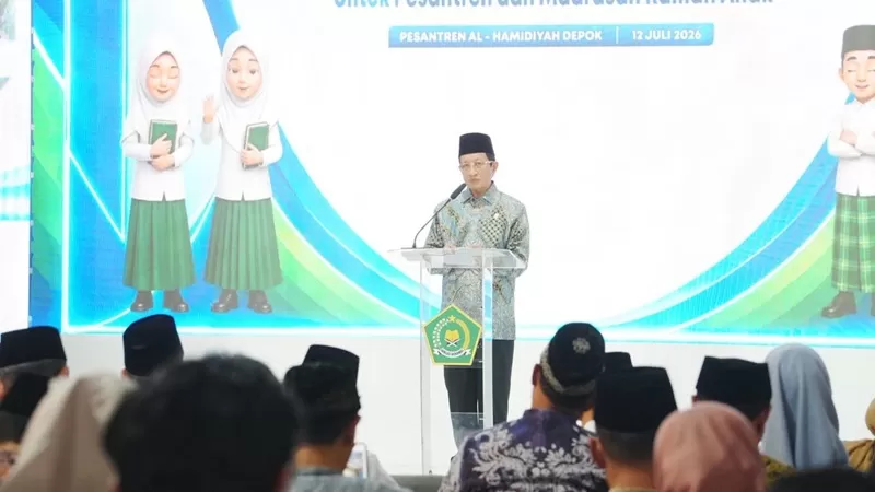 Peluncuran Gernas RANA dilakukan bersamaan dengan pembukaan Masa Taaruf Santri (Mata Santri) di Pondok Pesantren Al-Hamidiyah, Depok, Minggu (12/7/2026). (Foto: Kemenag)