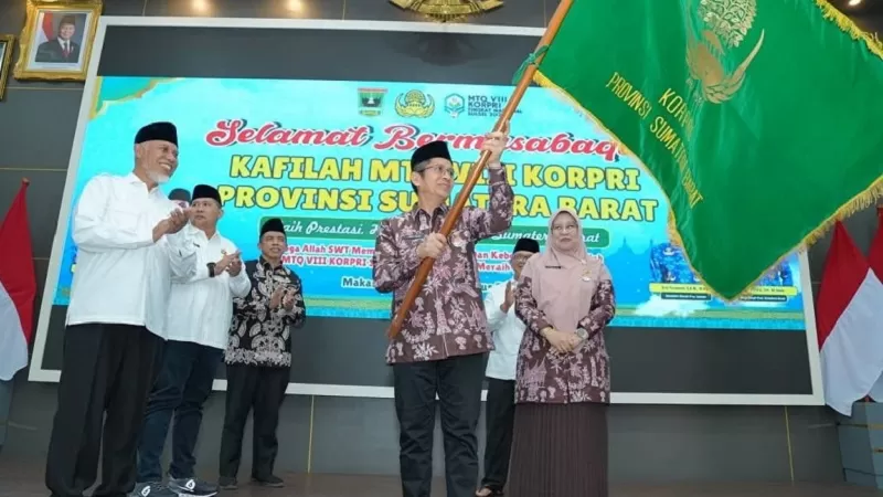 Pelepasan Kafilah MTQ KORPRI Sumbar berlangsung di Auditorium Gubernuran, Jumat (21/8/2026). (Foto: Pemprov Sumbar)