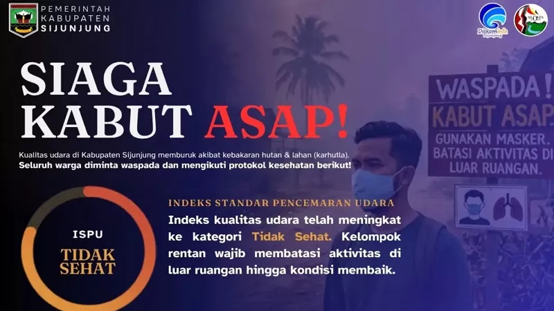Kabut asap akibat kebakaran hutan dan lahan (karhutla) mulai menjadi perhatian Pemerintah Kabupaten Sijunjung setelah kualitas udara di wilayah tersebut masuk kategori tidak sehat.  (Foto: Pemkab Sijunjung)