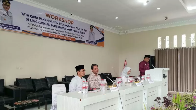 Workshop Tata Cara Penanganan Pelanggaran Disiplin ASN di Ballroom Hotel Kolivera 3, Kamis (27/8/2026). (Foto: Pemko Payakumbuh)