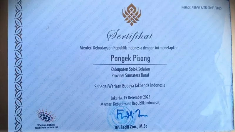 Tiga kebudayaan asli Kabupaten Solok Selatan, Sumatera Barat, resmi ditetapkan sebagai Warisan Budaya Takbenda Indonesia oleh Kementerian Kebudayaan Republik, salah satunya pangek pisang. (Foto: Pemkab Pessel)