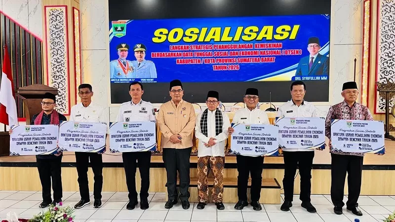 Sosialisasi Langkah Strategis Penanggulangan Kemiskinan Berdasarkan Data Tunggal Sosial Ekonomi Nasional (DTSEN) Kabupaten/Kota se-Sumatra Barat Tahun 2026 yang digelar di Istana Bung Hatta, Bukittinggi, Rabu (30/9/2026). (Foto: Pemkab Pasbar)