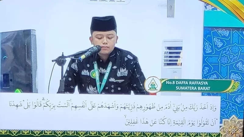 Perjuangan Kafilah Sumatera Barat (Sumbar) di ajang Musabaqah Tilawatil Quran (MTQ) ke-XXXI Nasional resmi dimulai. Sebanyak 12 peserta dari Sumbar tampil pada hari pertama babak penyisihan yang berlangsung di berbagai arena di Kota Semarang, Minggu (13/9/2026). (Foto: Pemprov Sumbar)