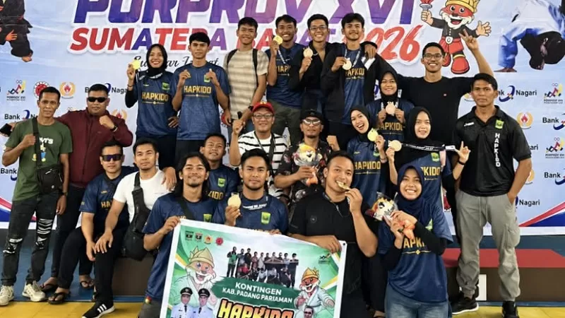  Cabang olahraga (cabor) Hapkido Kabupaten Padang Pariaman berhasil mencatatkan prestasi melampaui target dalam Pekan Olahraga Provinsi (Porprov) XVI Sumatera Barat (Sumbar) 2026. (Foto: Pemkab Padang Pariaman)