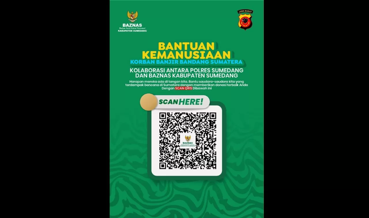 QRIS Kolaborasi Polres dan Baznas Sumedang untuk Bantu Korban Bencana Sumatera