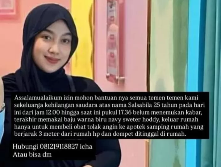 Salsabila Handini Putri, Seorang Perempuan Hilang Asal Tanjungsari Sumedang (Foto : Istimewa) 