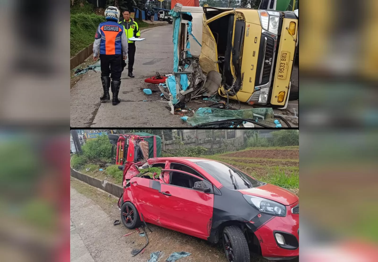 Kondisi 3 kendaraan yang terlibat kecelakaan beruntun di Pamulihan, Sumedang, Kamis (26/2/2026)