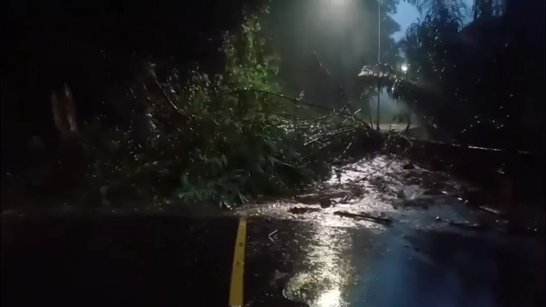 Kondisi material longsor yang menutupi badan jalan Cadas Pangeran bawah. (Foto : Istimewa)