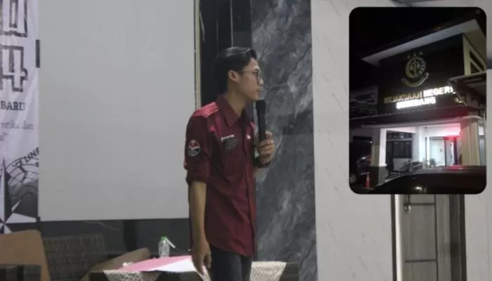 Ketua Umum HMI Cabang Jatinangor-Sumedang, Mohamad Ginanjar Pamungkas, Kantor Kejaksaan Negeri Sumedang (pojok atas kanan) (Foto : Istimewa) 