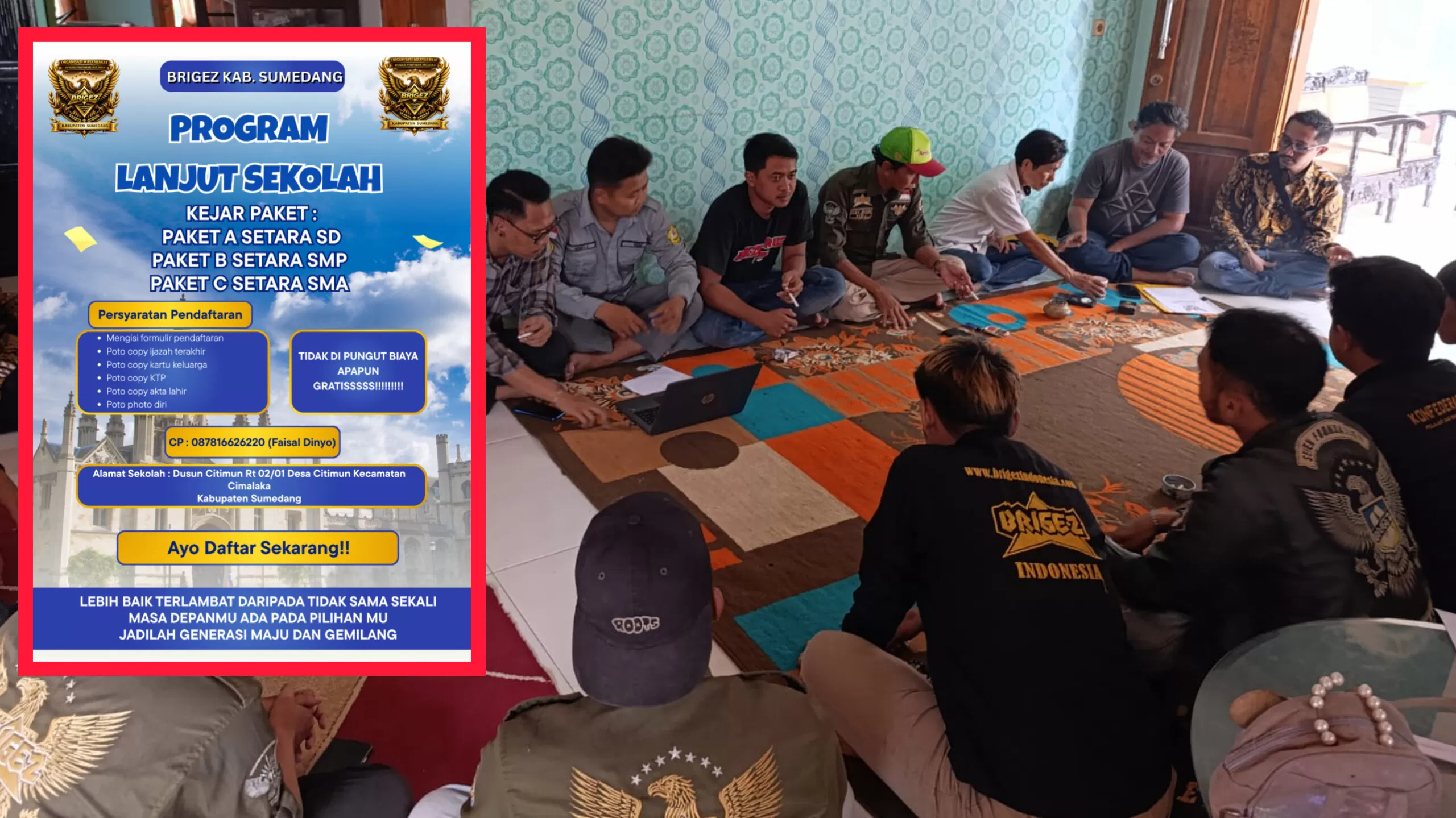 Anggota Brigez Sumedang saat rapat pembahasan program lanjut sekolah paket ABC. (Foto : Istimewa)