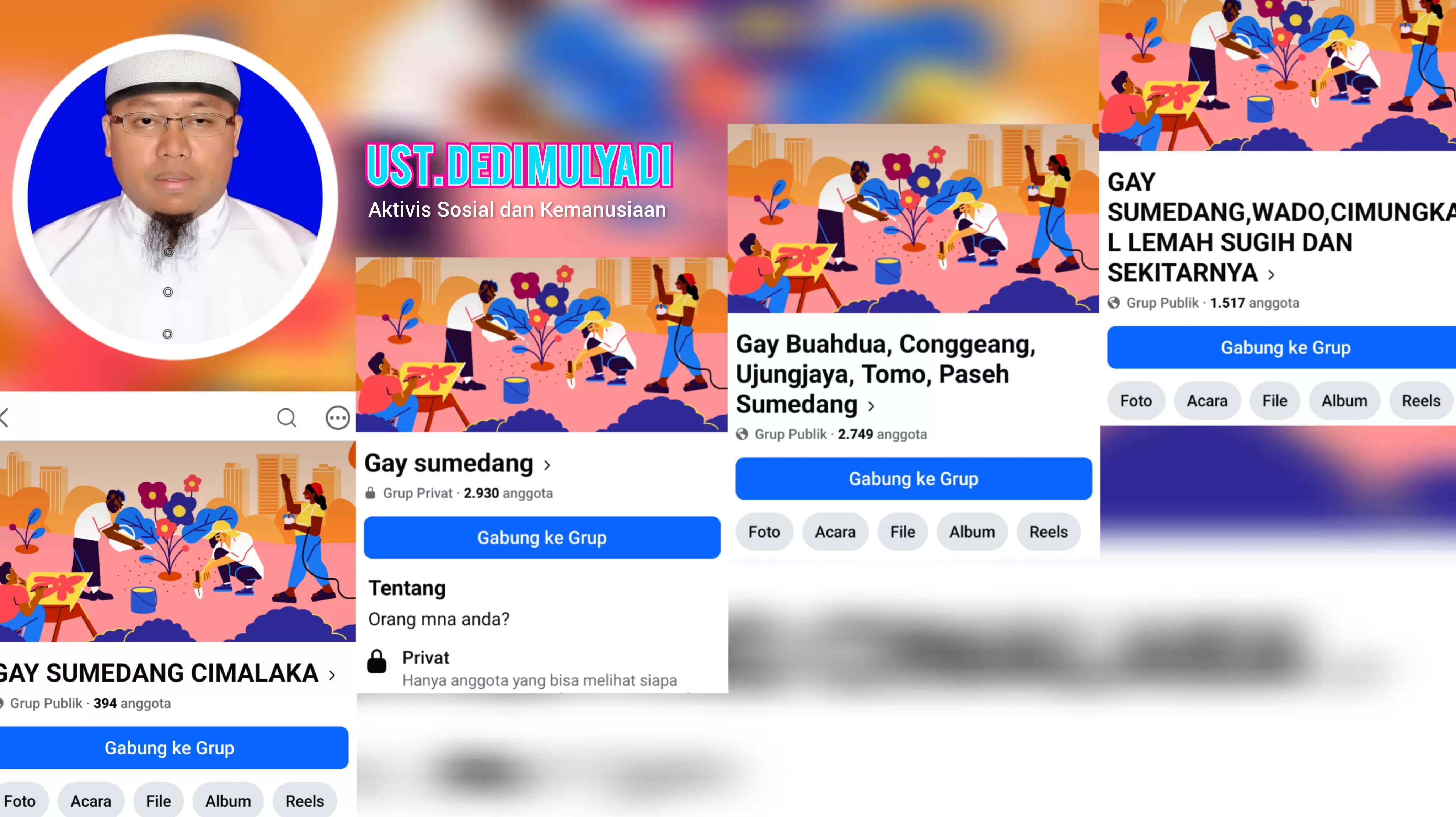 Tampilan grup Facebook 'Gay Sumedang' yang dikomentari Aktifis Sosial dan Kemanusian. (Foto : Istimewa)