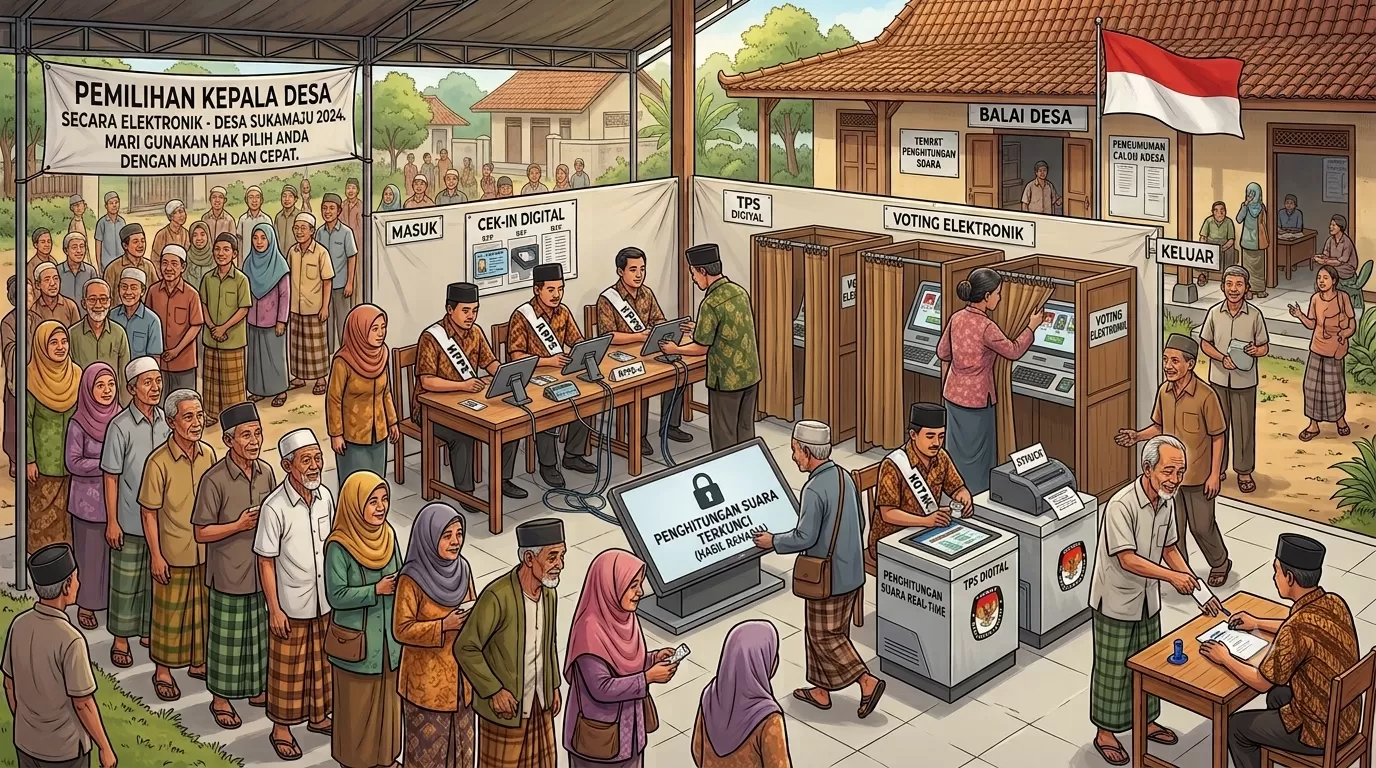 Ilustrasi Pilkades serentak dengan pemungutan suara elektronik. (Foto : Ai)