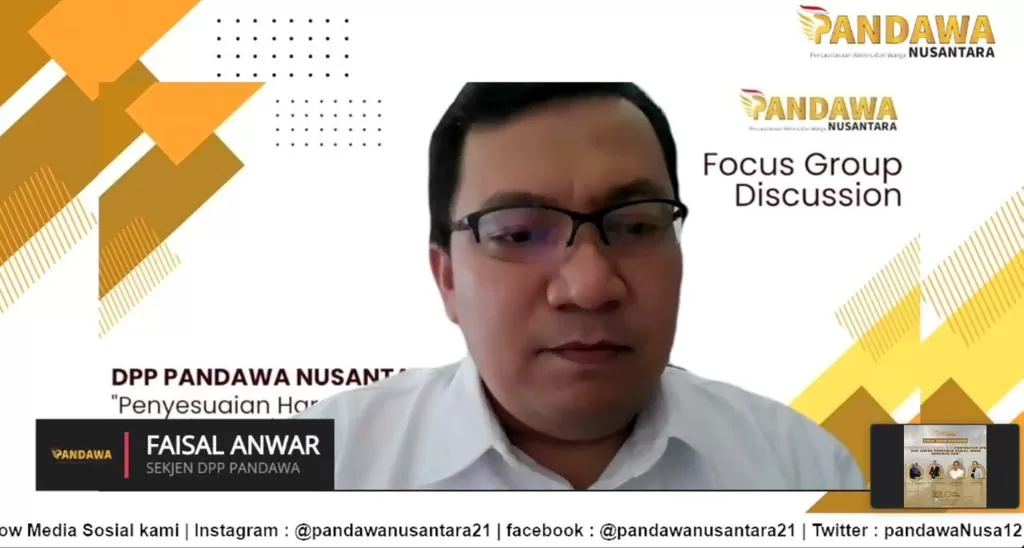 Sekjen DPP Pandawa Nusantara, Faisal Anwar, saat memberikan sambutan dalam FGD bertema ‘ Penyesuaian Harga BBM: Penyehatan APBN dan Jaring Pengaman Sosial Imbas Kenaikan BBM’ melalui zoom pada Jumat (23/9/2022). (Istimewa)