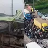 Truk Bermuatan Hebel Timpa Mbil Brio Berpenumpang