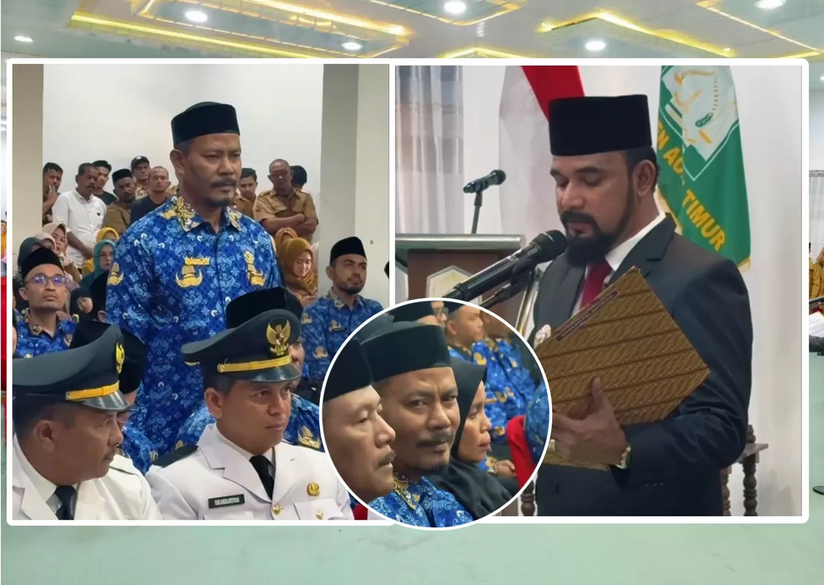 Bupati Aceh Timur, Iskandar Usman Al-Farlaky, melantik Ridwan, SPd, MPd, sebagai Kabid Pembinaan SD, bersama 144 pejabat administrator dan pengawas lainnya di Gedung Serbaguna Pendopo Idi, Senin (30/3/2025).
