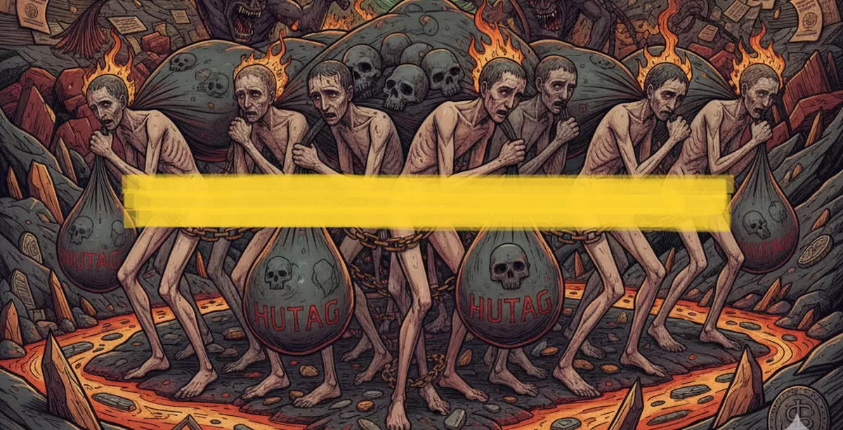 Ilustrasi siksaan di neraka bagi manusia yang tidak membayar hutang. (Ft: AI)