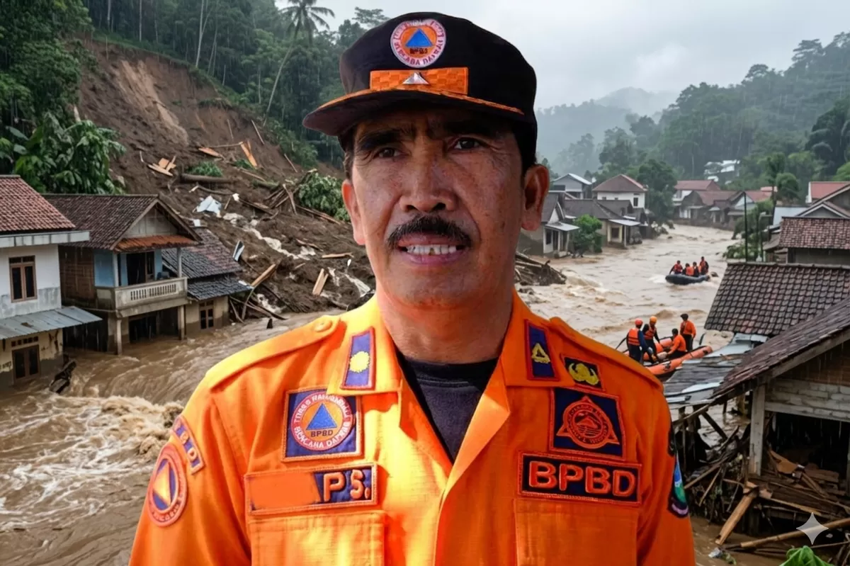 Kepala Pelaksana Badan Penanggulangan Bencana Daerah (BPBD) Kabupaten Garut, Aah Anwar Saepulloh. Foto Editing AI