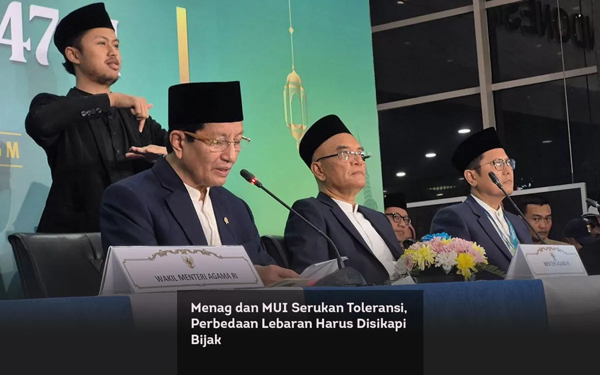 Menteri Agama Nasaruddin Umar, Ketua Komisi VIII DPR RI Marwan Dasopang, dan Wakil Ketua Umum Majelis Ulama Indonesia (MUI) Cholil Nafis dalam Konferensi Pers Sidang Isbat 1 Syawal 1447 Hijriah di Kantor Kemenag, Jakarta, Kamis (19/3/2026). ANTARA/Sean Filo Muhamad/aa