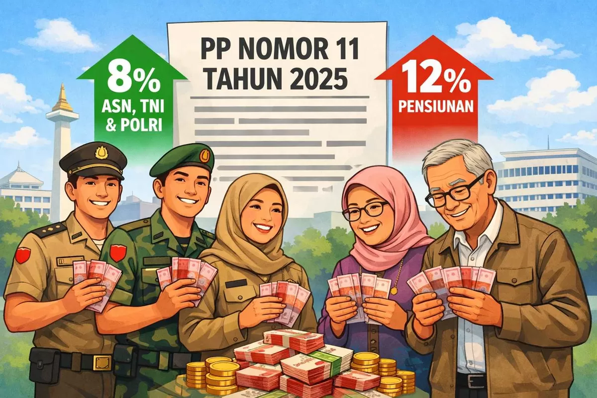 Ilustrasi aparatur sipil negara dan pensiunan setelah pemerintah menetapkan PP Nomor 11 Tahun 2025 tentang kenaikan gaji pokok.