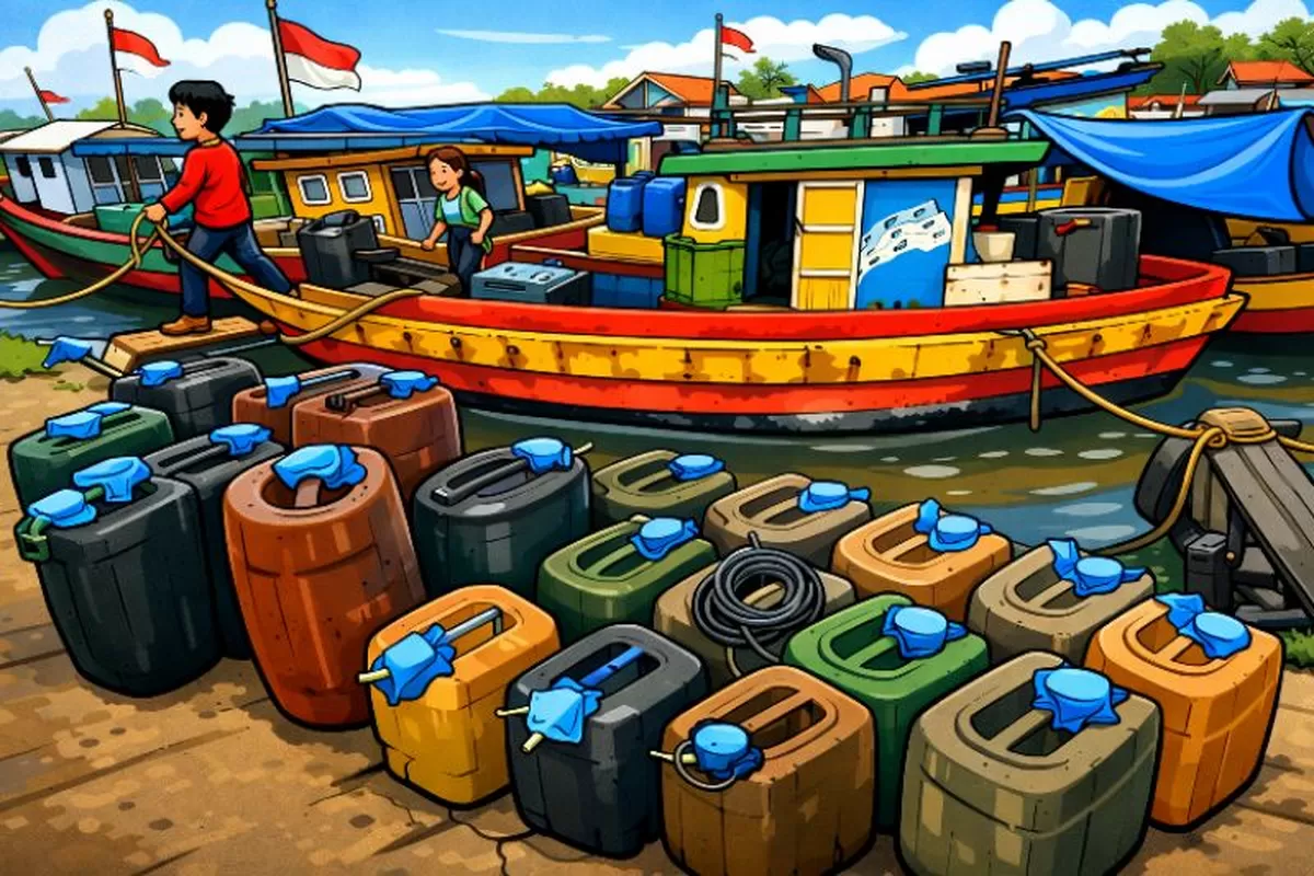 (Ilustrasi) Deretan jerigen BBM subsidi diduga hendak dimuat ke kapal nelayan menuju Kepulauan Selayar.