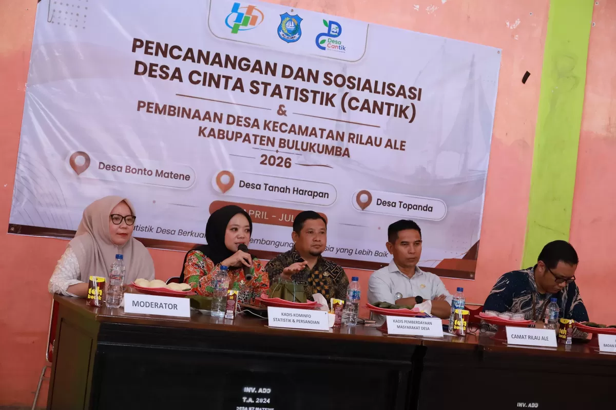 Kegiatan pencanangan dan sosialisasi program Desa Cantik oleh BPS dan Pemerintah Kabupaten Bulukumba di Desa Bonto Matene Kecamatan Rilau Ale, Kamis 16 April 2026.