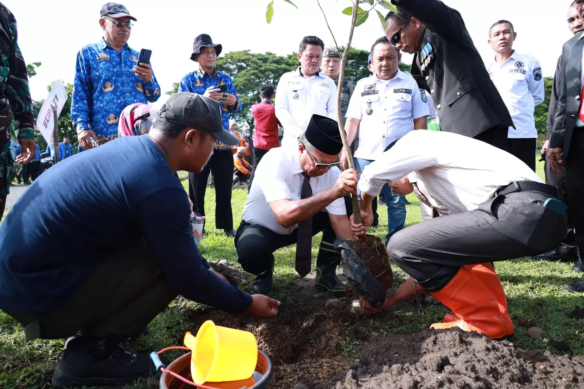 Bupati Bulukumba, Andi Muchtar Ali Yusuf, menanam bibit pohon produktif usai Upacara Hari Kebangkitan Nasional ke-118 di Lapangan Dannuang, Kecamatan Ujungloe, Rabu (20/5/2026), sebagai simbol kepedulian lingkungan dan investasi masa depan.