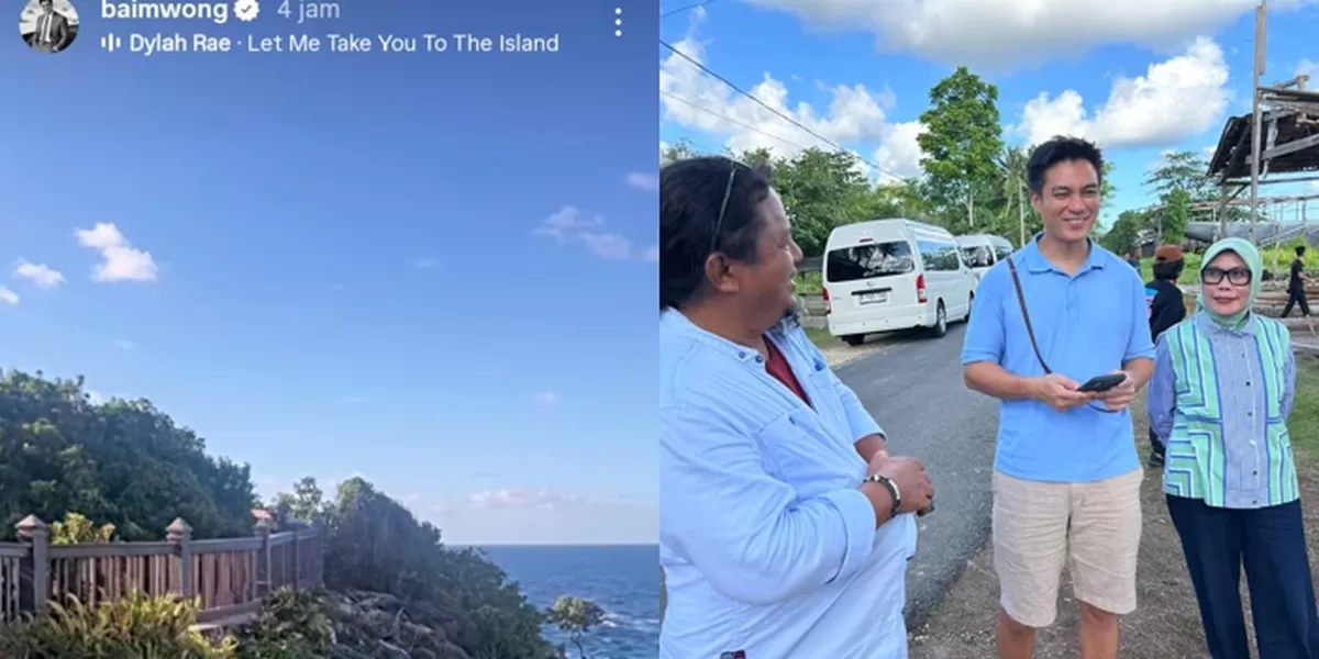 Baim Wong mengabadikan kunjungannya ke Pantai Bira Bulukumba melalui Instastory Instagram.