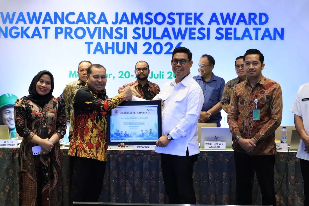 Wakil Bupati Bulukumba Andi Edy Manaf memaparkan komitmen dan inovasi Pemerintah Kabupaten Bulukumba dalam memperluas perlindungan jaminan sosial ketenagakerjaan pada ajang Jamsostek Award Tingkat Provinsi Sulawesi Selatan 2026.