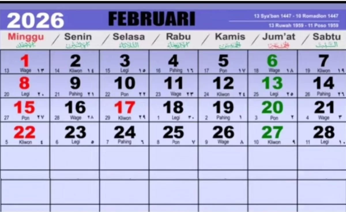 Kalender Jawa Februari 2026 (foto Tangkapan layar youtube @asnmrbig)