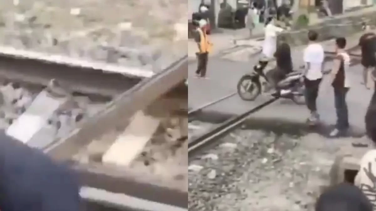 Viral warga di Kota Bandar Lampung yang memblokade rel kereta api gegara minta ganti rugi mobilnya tertemper.  (X/MurtadhaOne1)