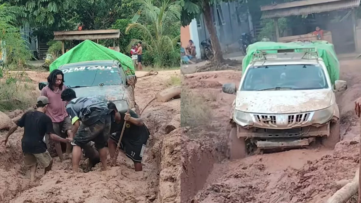 Jalan rusak di Bedayan, Kabupaten Sintang, Kalimantan Barat. (Instagram/elisabetmurniw)