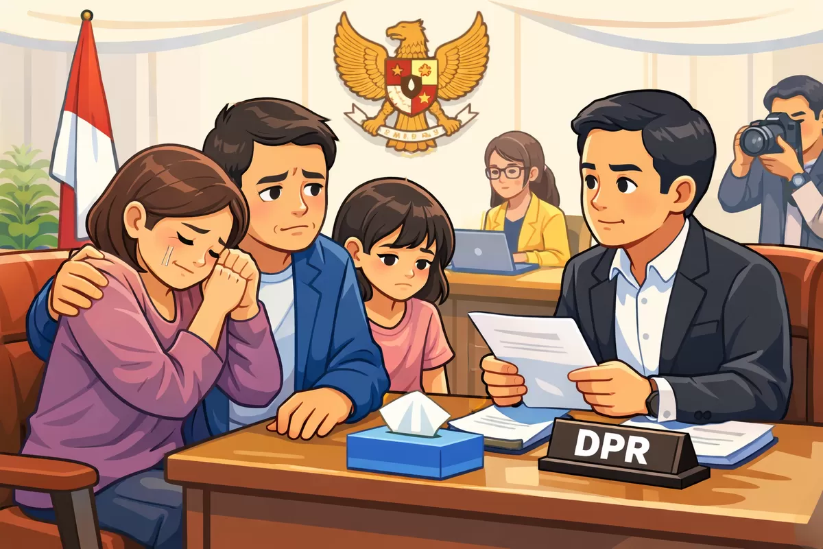 Orang tua korban pencabulan anak di Bekasi mengadu ke DPR karena kasus dinilai berjalan lambat. (Abdul Halim Trian Fikri)
