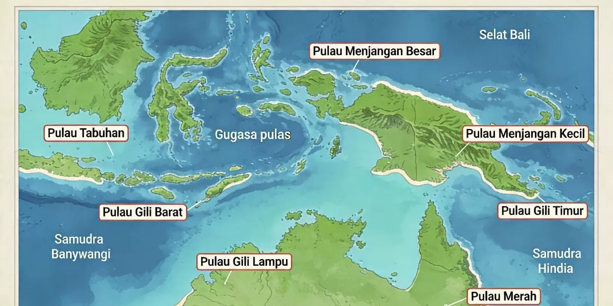 Ilustrasi gugusan pulau kecil Banyuwangi yang menjadi bagian dari diskusi publik terkait izin tambang emas Banyuwangi (Dok. Kreasi Dola AI)
