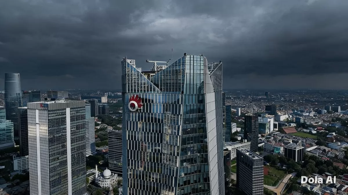 Bursa Efek Indonesia memperketat pengawasan terhadap saham TLKM setelah dugaan fraud laporan keuangan Rp5 triliun mencuat dan menarik perhatian regulator global. Gedung Telkom. (Dok. Kreasi Dola AI)