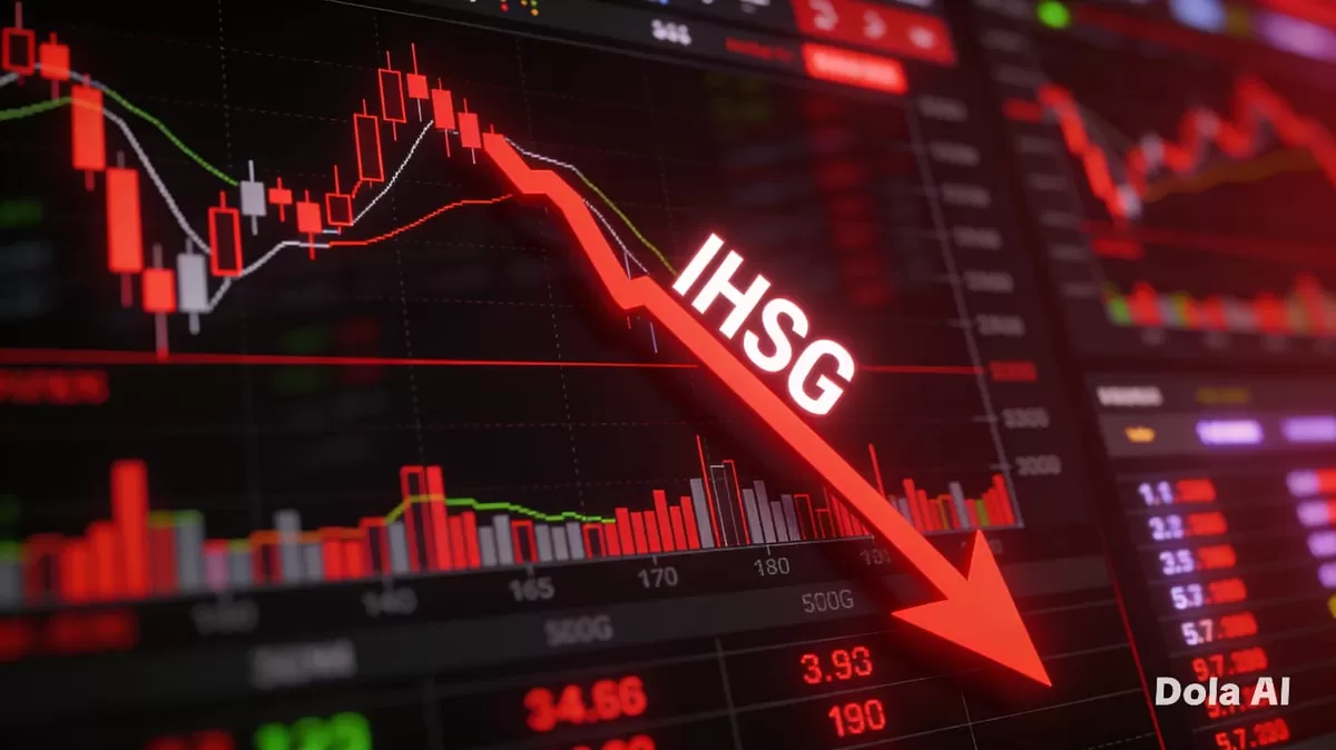 Gambar IHSG Turun. Aktivitas perdagangan saham di Bursa Efek Indonesia melemah setelah pasar merespons kebijakan baru pengawasan ekspor nasional. (Dok. Kreasi Dola AI)