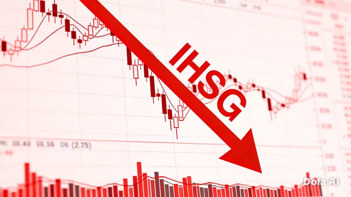 Gambar IHSG Turun. Pergerakan IHSG menunjukkan tekanan tajam setelah pemerintah membentuk badan pengawas ekspor komoditas strategis nasional. (Dok. Kreasi Dola AI)