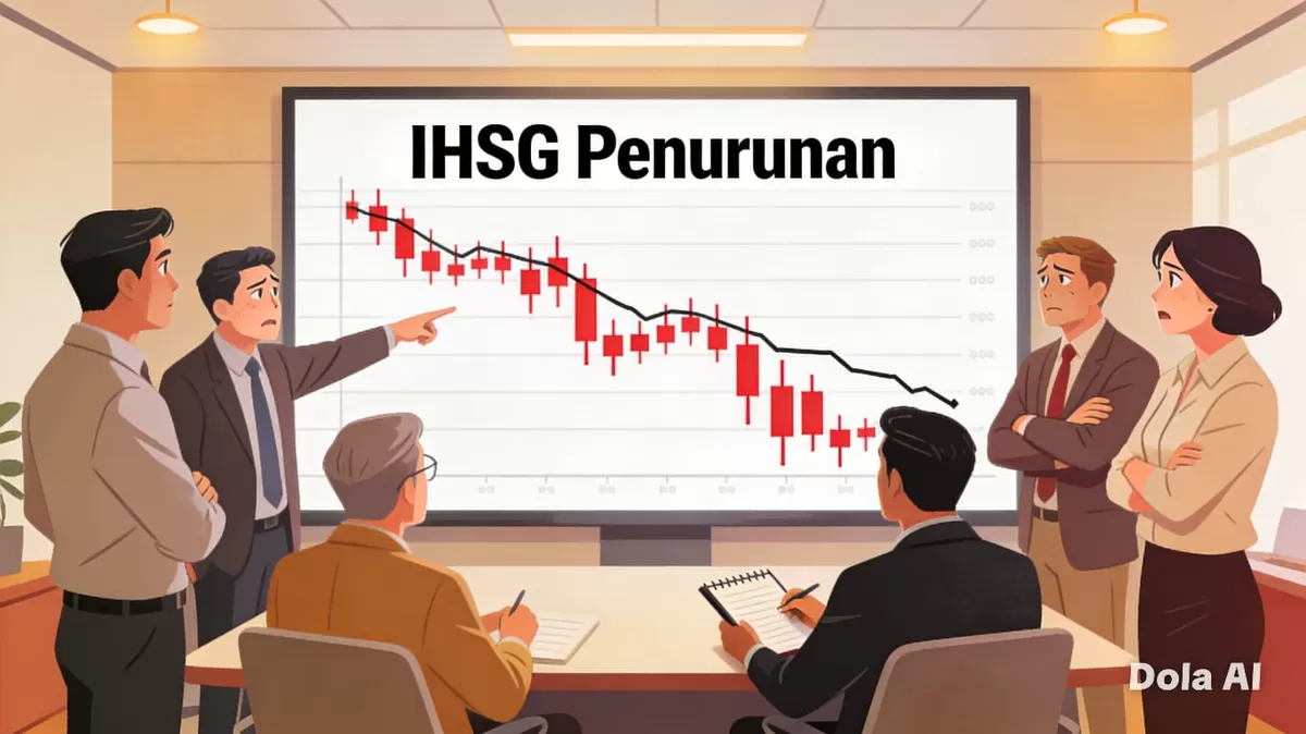 Gambar IHSG Turun. Tekanan pasar terhadap IHSG semakin besar setelah MSCI menghapus enam saham Indonesia dari MSCI Global Standard Index nasional. (Dok. Kreasi Dola AI)