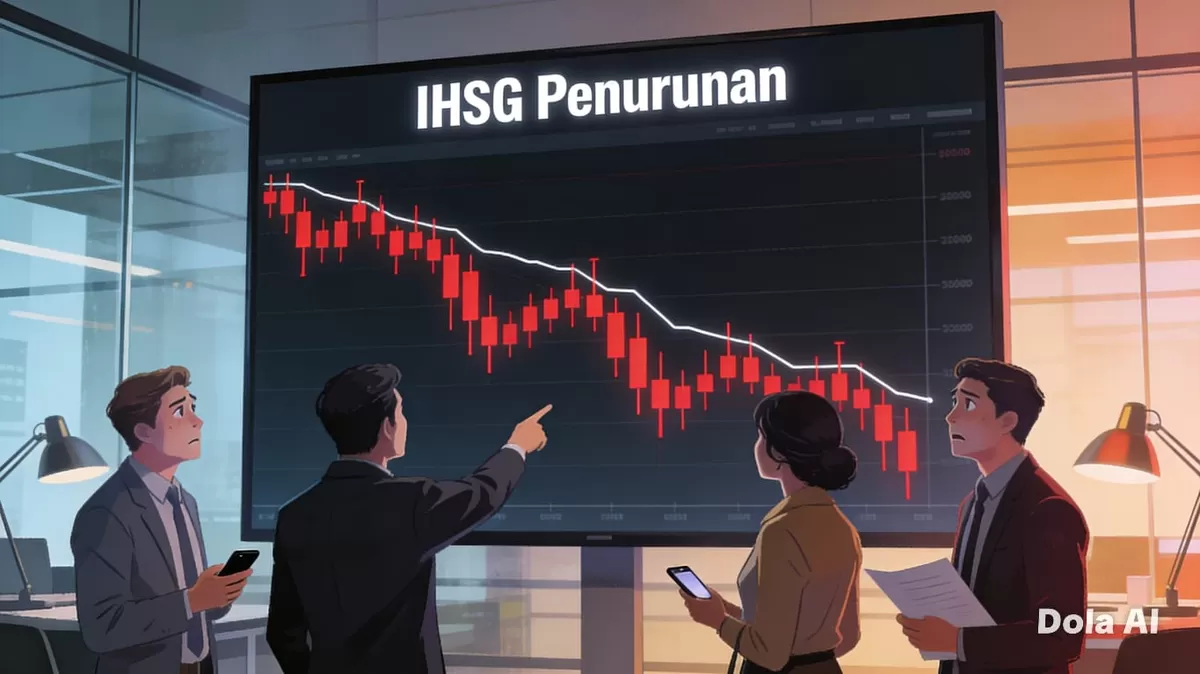 Gambar IHSG Turun. Pemerintah menyiapkan aturan baru ekspor komoditas strategis yang langsung memicu respons negatif investor di pasar modal Indonesia. (Dok. Kreasi Dola AI)