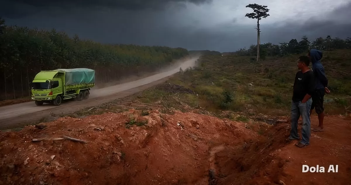 Aktivitas perkebunan sawit di Ketapang dan Jambi kembali menjadi perhatian setelah konflik agraria serta dugaan penyerobotan hutan lindung mencuat ke publik nasional. (Dok. Kreasi Dola AI)
