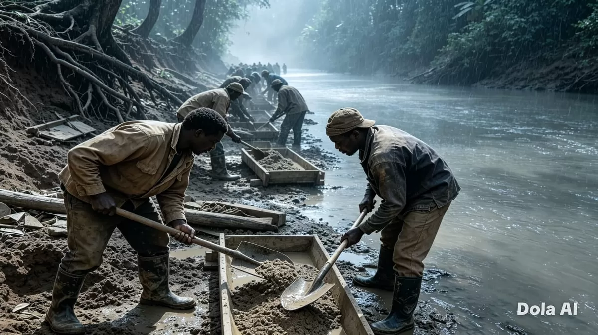 Aktivitas tambang emas ilegal di Sumatera Barat disebut masih bertahan karena cadangan emas aluvial dinilai sangat melimpah. (Dok. Kreasi Dola AI)