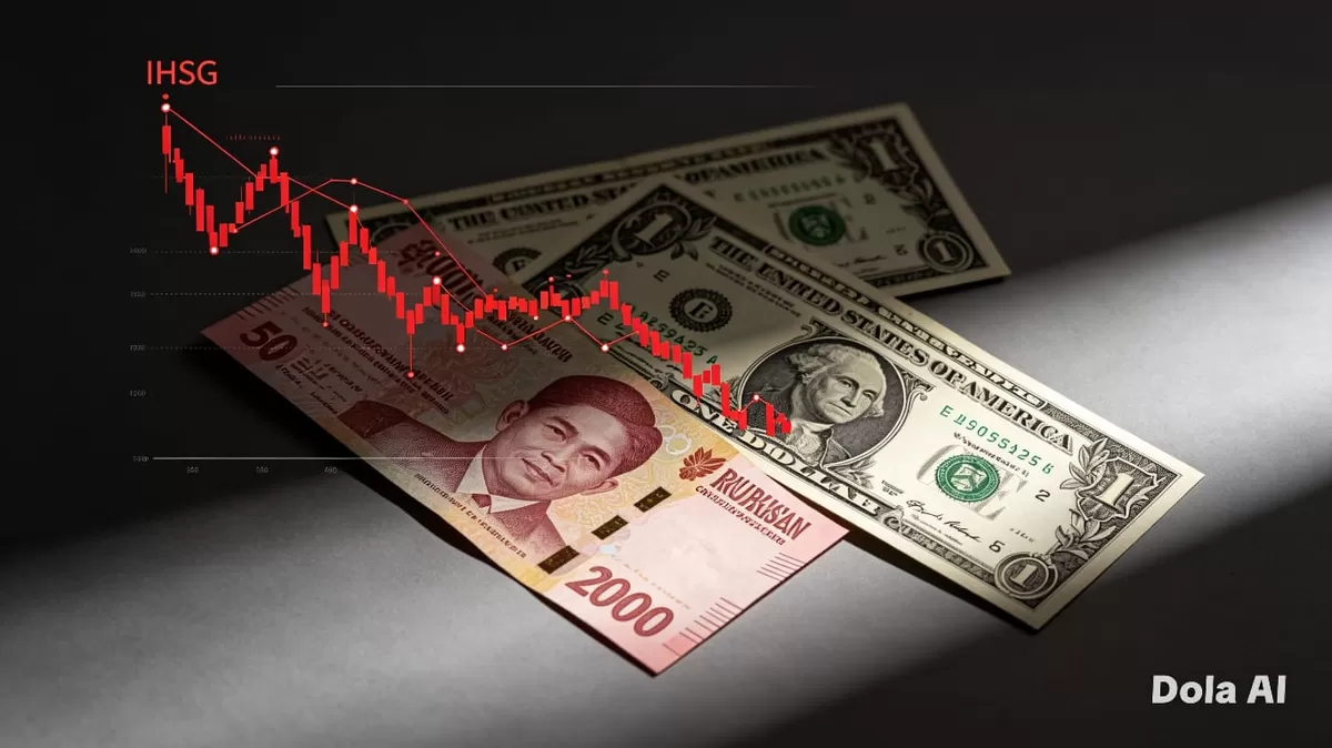 Perdagangan saham menampilkan pergerakan IHSG yang terkoreksi tajam sepanjang 2026, di tengah meningkatnya tekanan pasar dan keluarnya dana asing dari Indonesia. (Dok. Kreasi Dola AI)