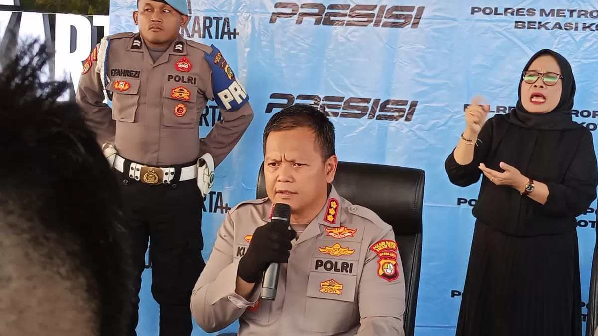 Kapolres Metro Bekasi Kota Kombes Pol Kusumo Wahyu Bintoro saat konferensi pers, Rabu 13 Mei 2026. (Mame/Metropolitan )